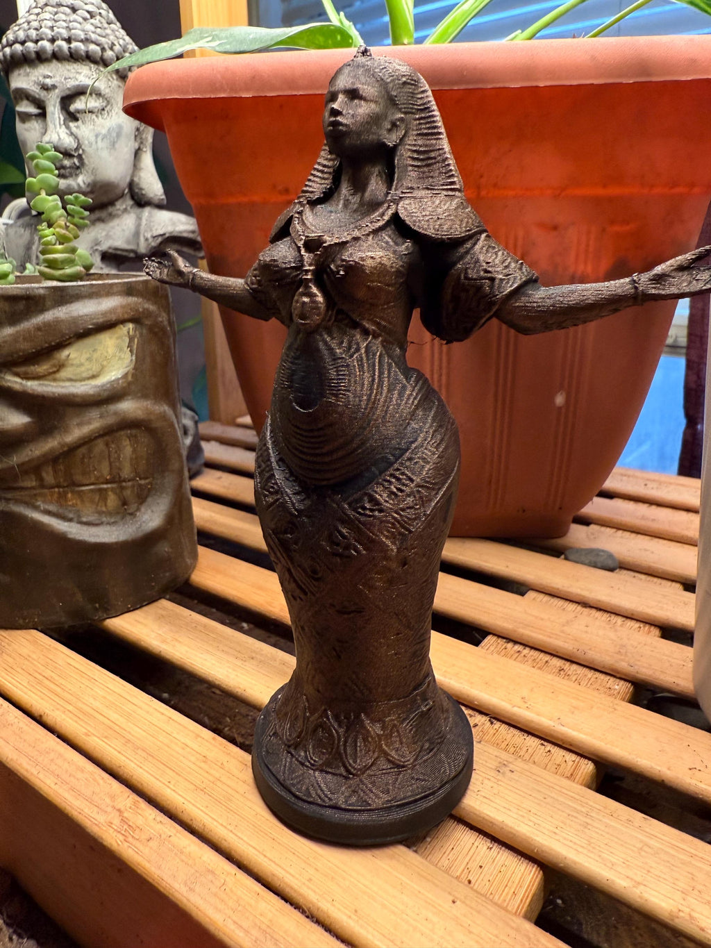 Praise. Afrocentric Celestial Statuette. Hand painted