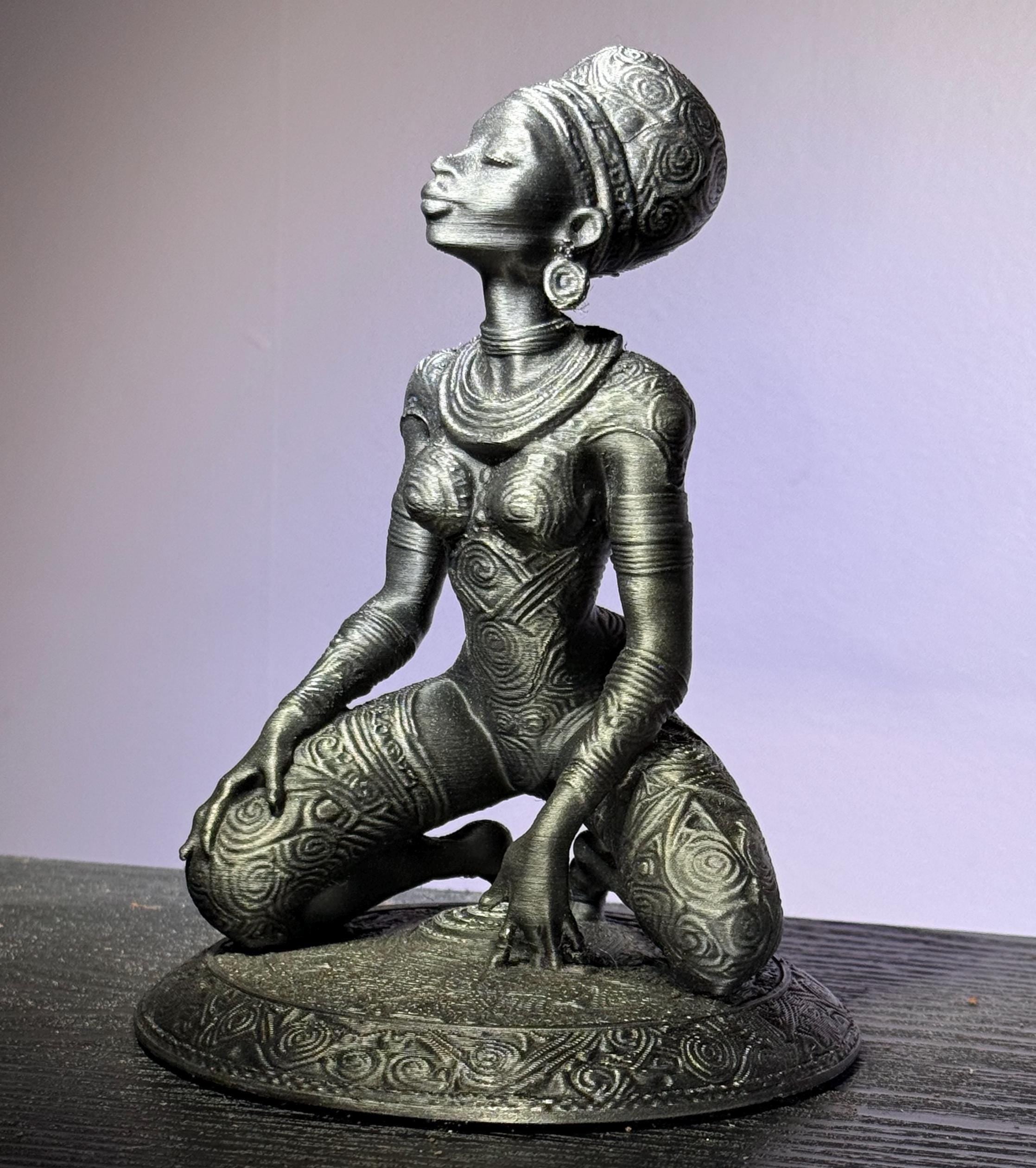 Metallic Black Afrocentric Figurine, Modern Sci-Fi African Goddess, Unique 3D Printed Home Decor