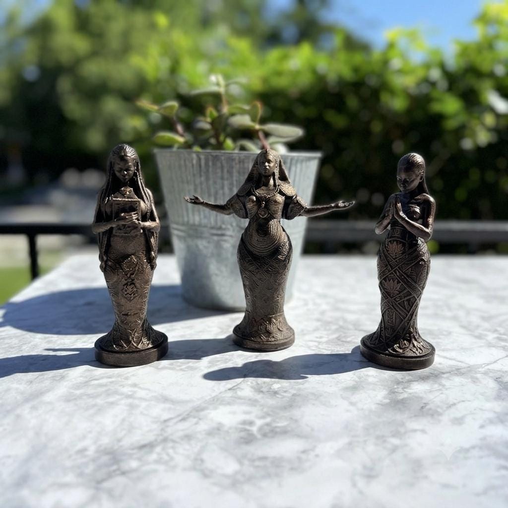 3 Piece African Woman Statue Set Faux Bronze Figurine Spiritual Home Accent