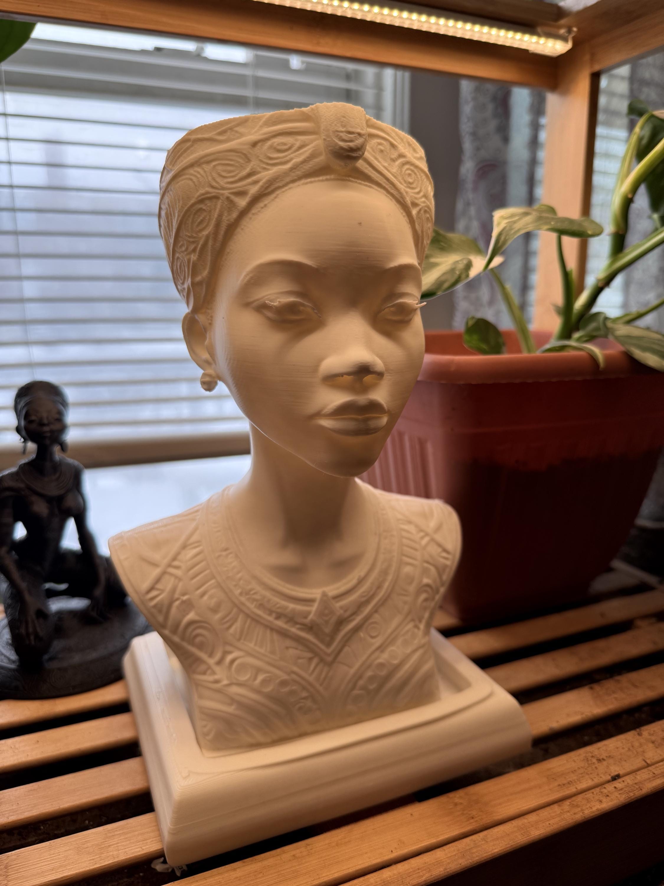White Afrocentric Woman Bust Planter with Drainage & Tray - African Goddess Head Pot