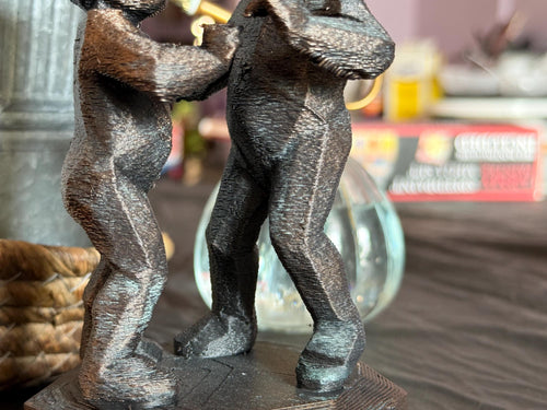 3D Printed Brother Sister Dancing Figurine: Hand-Painted Antique Finish, Low Poly Design