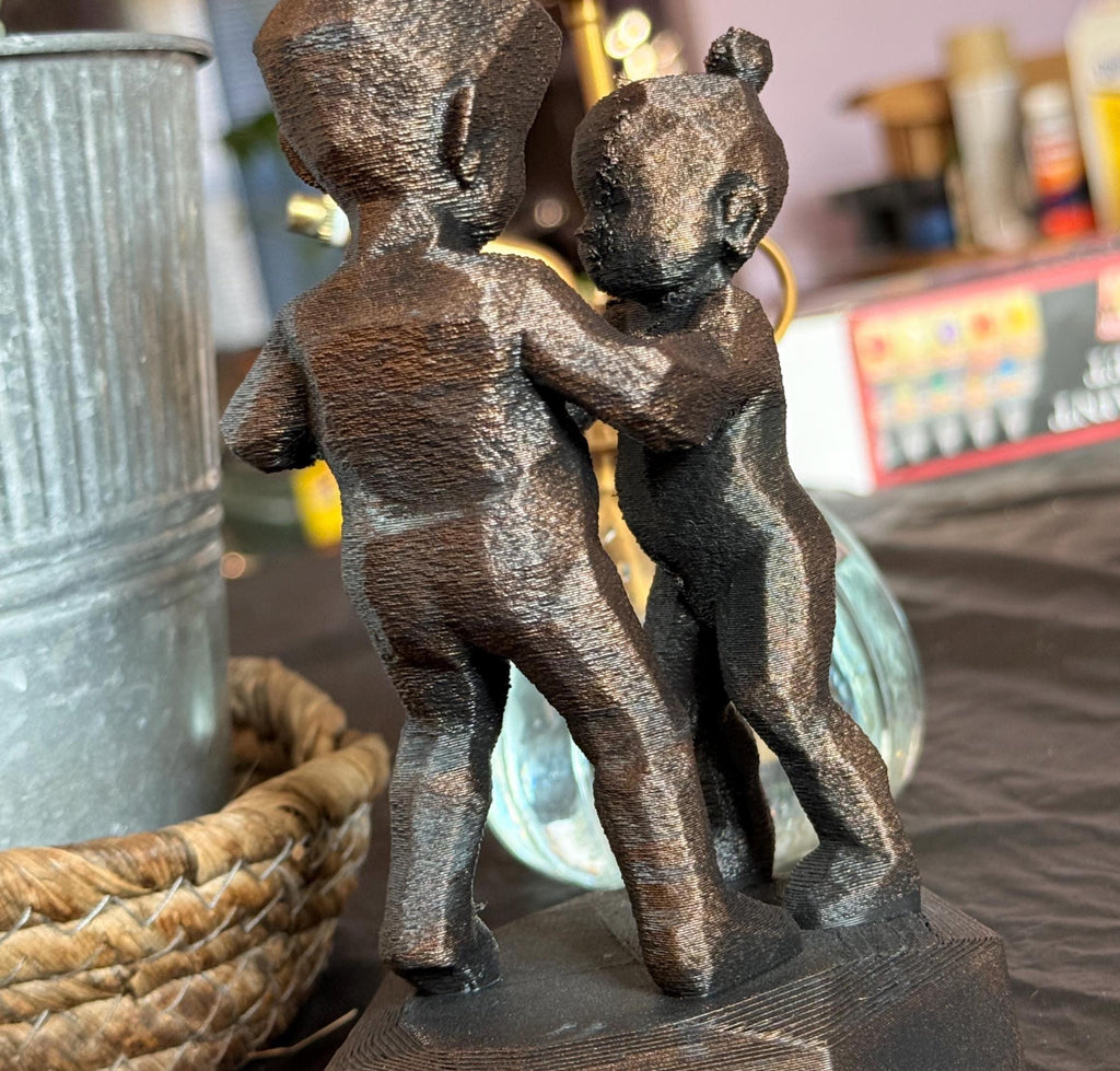 3D Printed Brother Sister Dancing Figurine: Hand-Painted Antique Finish, Low Poly Design