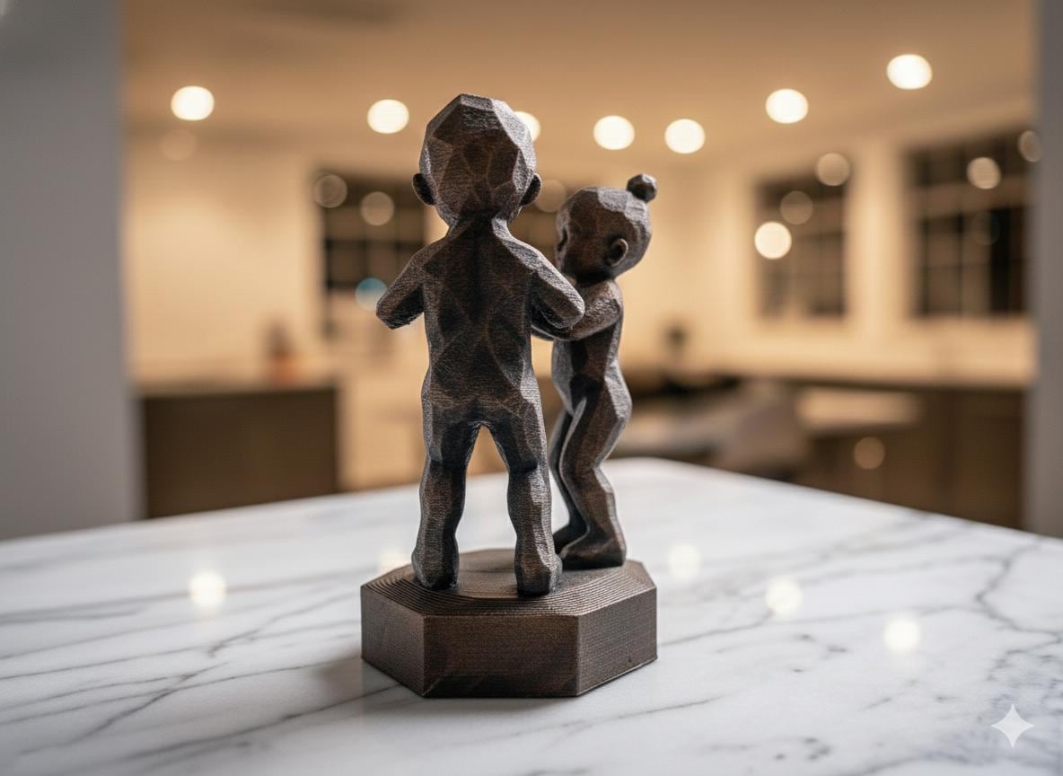 3D Printed Brother Sister Dancing Figurine: Hand-Painted Antique Finish, Low Poly Design