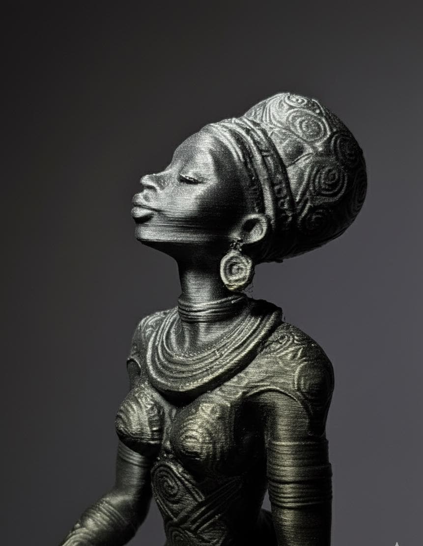 Metallic Black Afrocentric Figurine, Modern Sci-Fi African Goddess, Unique 3D Printed Home Decor