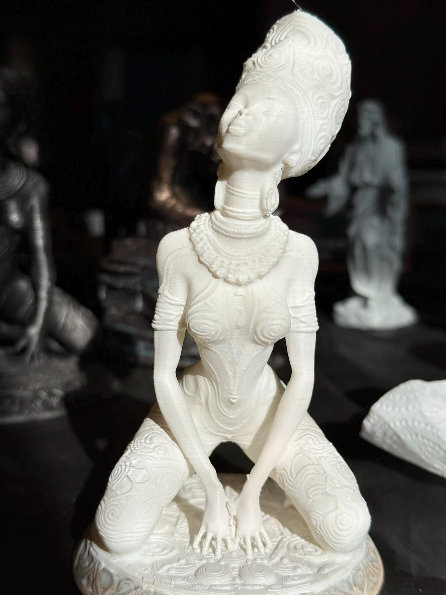 Exclusive, White Celestial African Queen Statue, 3D Print, Sustainable Future-Artifact Art