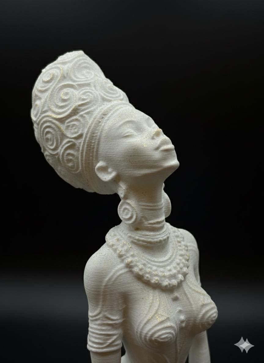 Exclusive, White Celestial African Queen Statue, 3D Print, Sustainable Future-Artifact Art