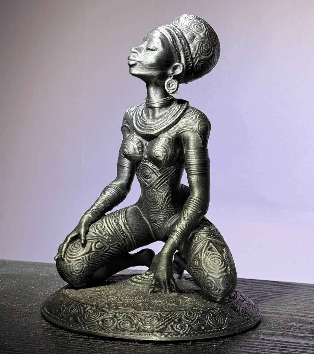 Metallic Black Afrocentric Figurine, Modern Sci-Fi African Goddess, Unique 3D Printed Home Decor
