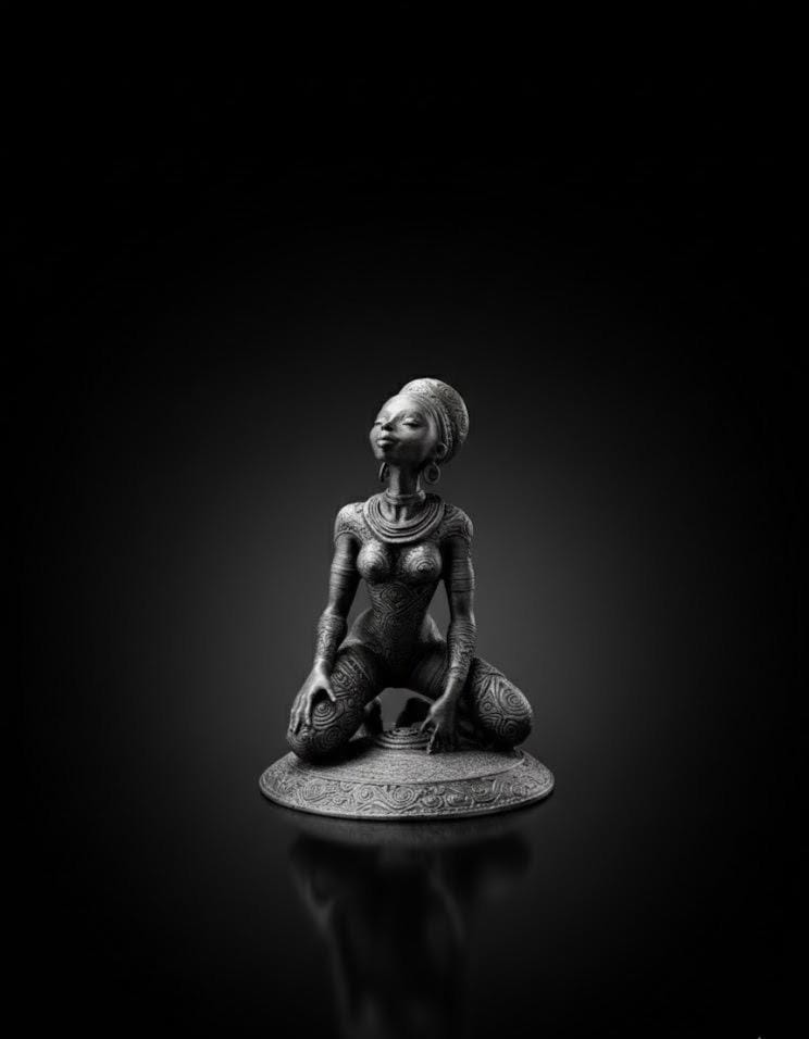 Metallic Black Afrocentric Figurine, Modern Sci-Fi African Goddess, Unique 3D Printed Home Decor