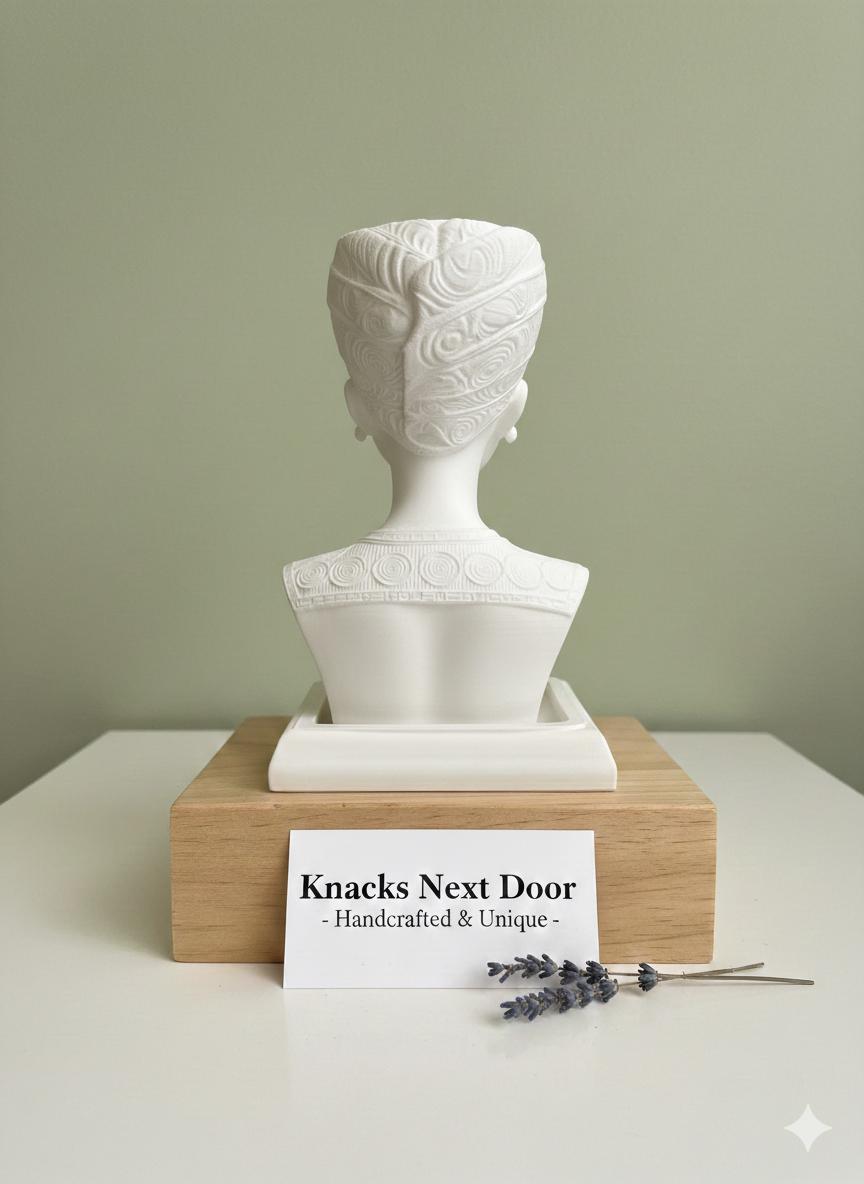 White Afrocentric Woman Bust Planter with Drainage & Tray - African Goddess Head Pot