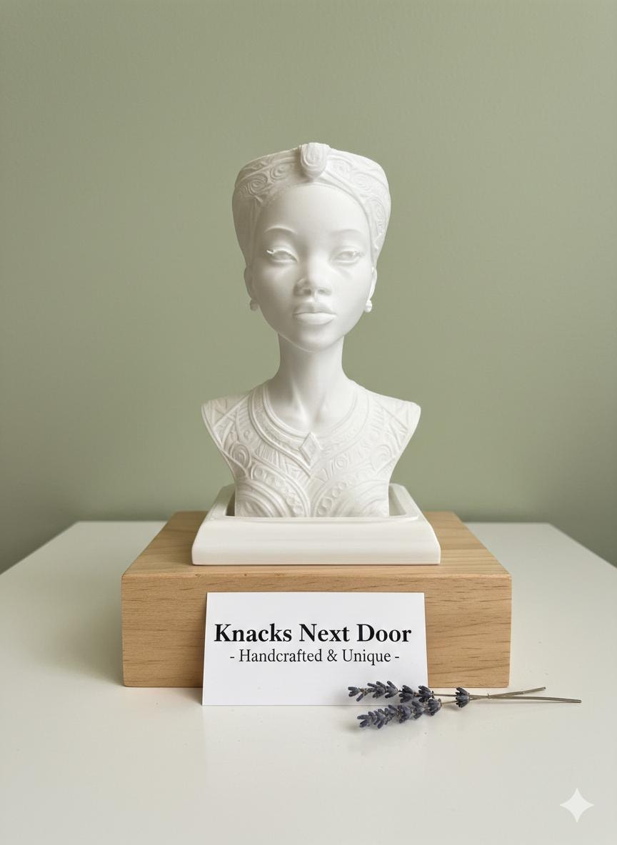 White Afrocentric Woman Bust Planter with Drainage & Tray - African Goddess Head Pot