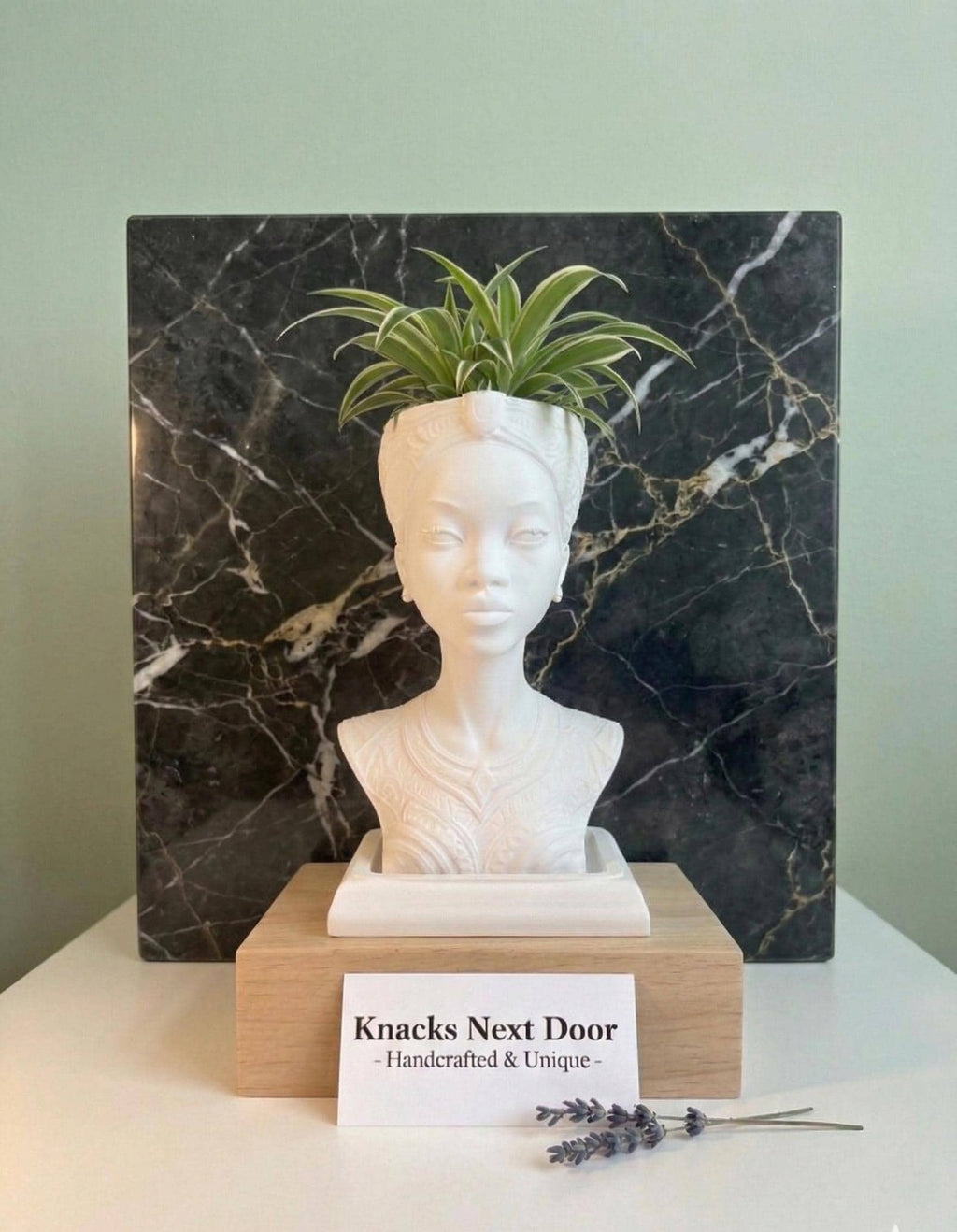 White Afrocentric Woman Bust Planter with Drainage & Tray - African Goddess Head Pot