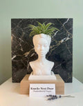 White Afrocentric Woman Bust Planter with Drainage & Tray - African Goddess Head Pot