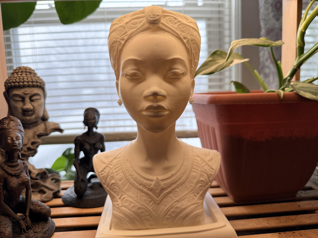 White Afrocentric Woman Bust Planter with Drainage & Tray - African Goddess Head Pot