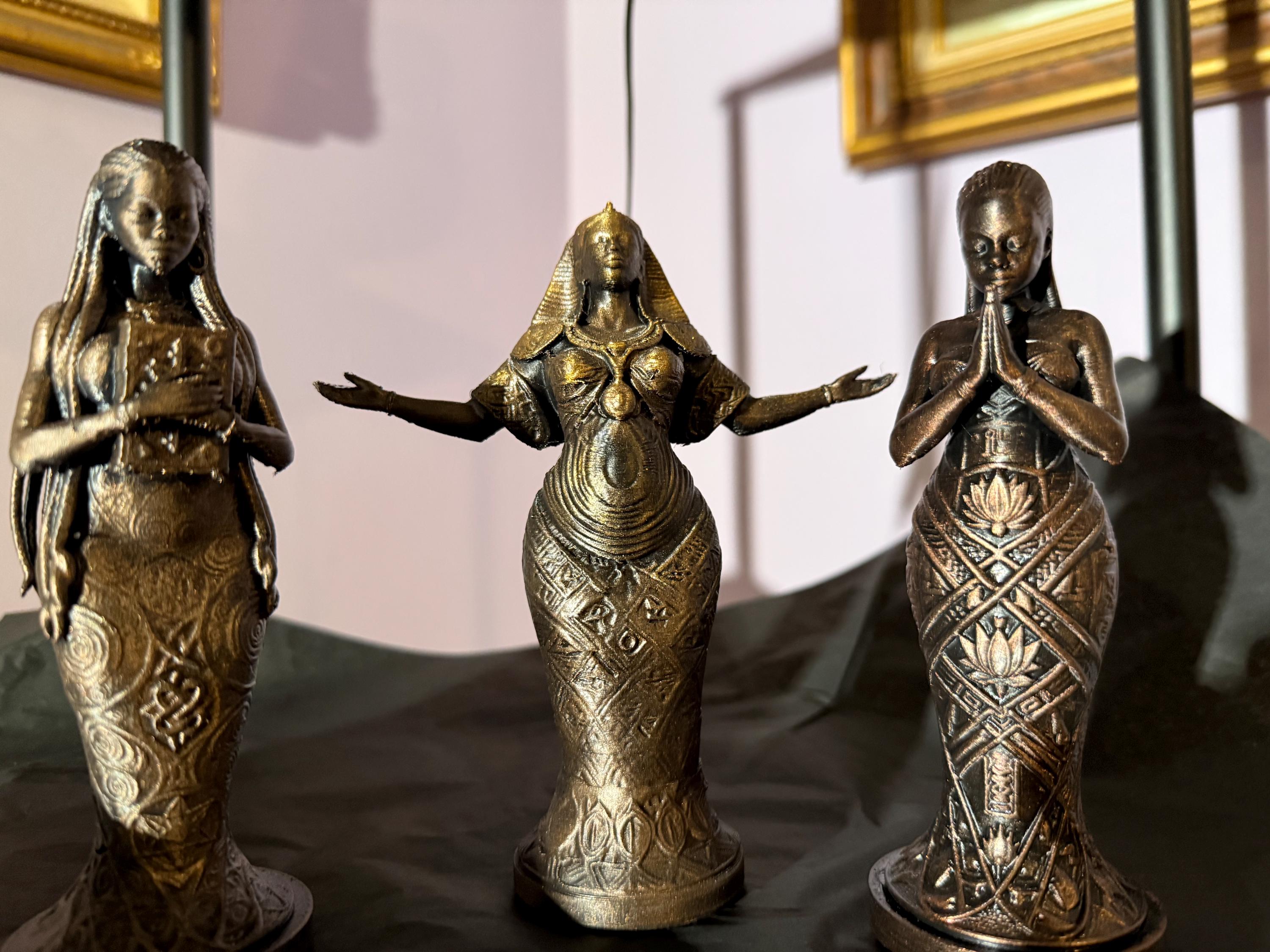 3 Piece African Woman Statue Set Faux Bronze Figurine Spiritual Home Accent