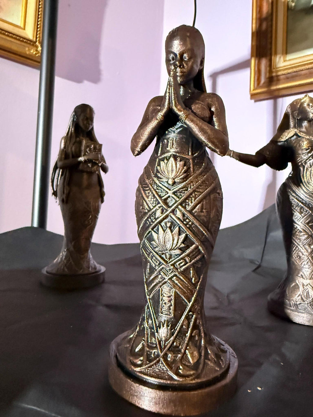 3 Piece African Woman Statue Set Faux Bronze Figurine Spiritual Home Accent