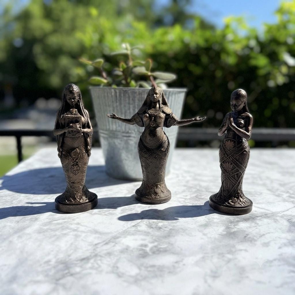 3 Piece African Woman Statue Set Faux Bronze Figurine Spiritual Home Accent