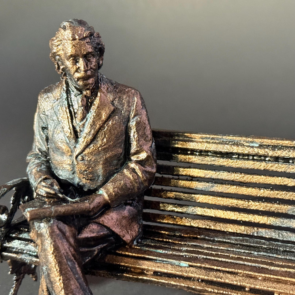 Seated Albert Einstein Replica Figure, Science Teacher Gift, Desk Sculpture Decor, Faux Bronze
