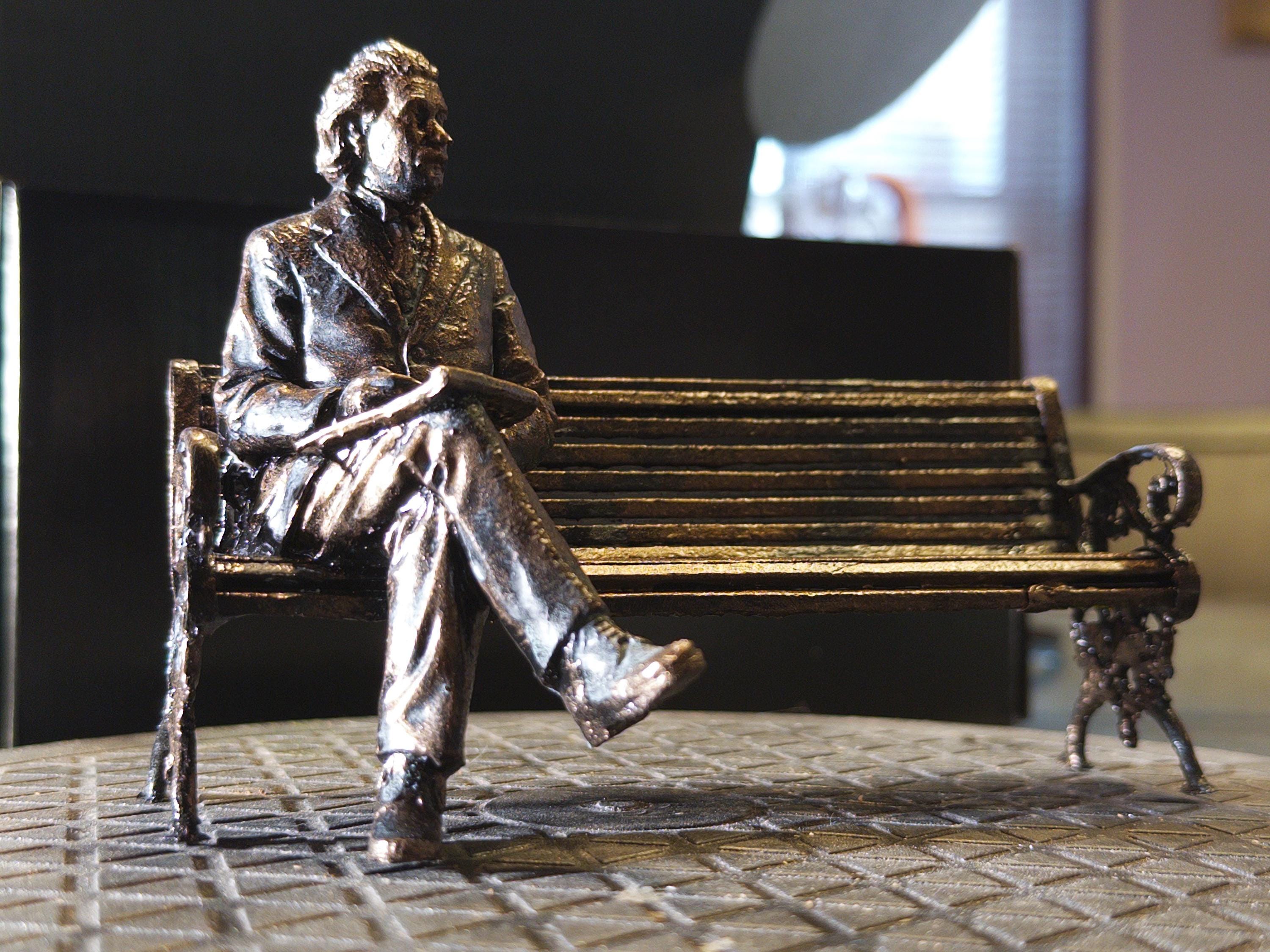Seated Albert Einstein Replica Figure, Science Teacher Gift, Desk Sculpture Decor, Faux Bronze